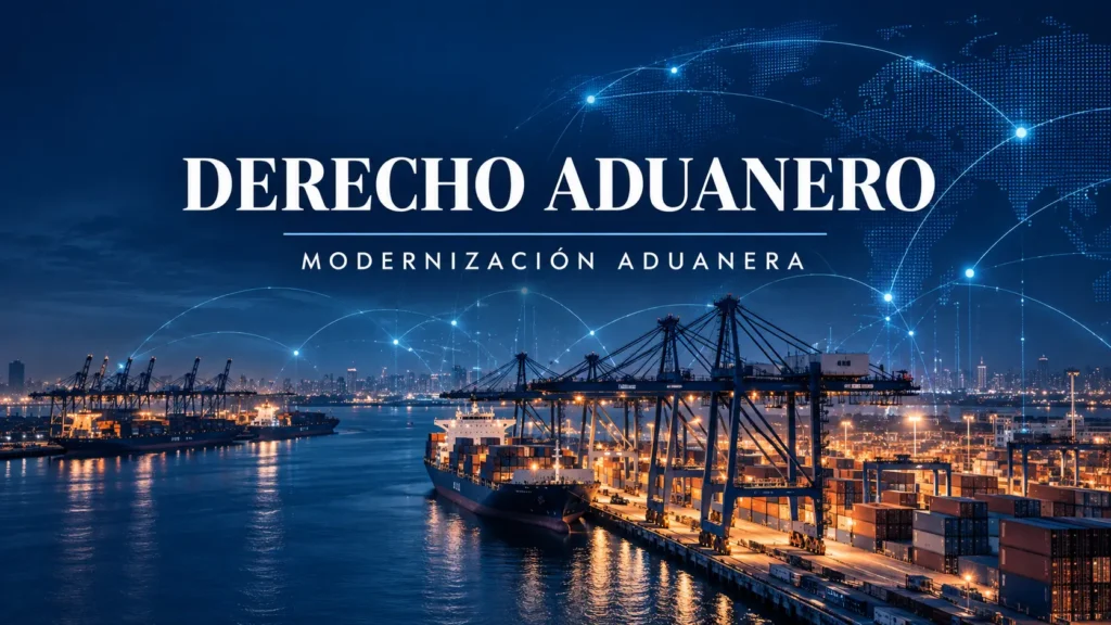 Puerto con grúas y contenedores sobre una red de datos global: derecho aduanero y modernización de las aduanas